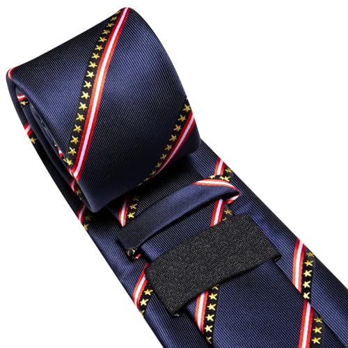 Image of Dubulle Mens Blue Red Tie and Lapel Pin Paisley Striped Floral Necktie for Men Pocket Square Cufflinks Wedding Party