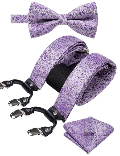 Image of YOHOWA Men Suspenders 6 Clips Strength Adjustable Y Braces Pre-Tied Bow Tie Set Formal Wedding Party