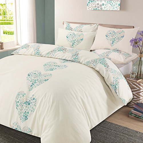 Dreamscene â€“ Edredón con Funda de Almohada Reversible Juego de Cama â€“ Lizzie Corazones Crema Huevo de Pato