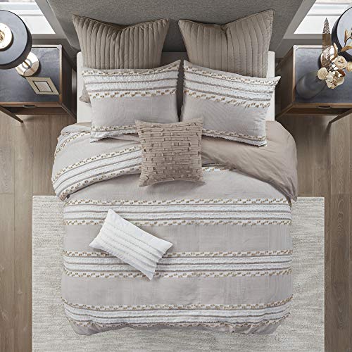 Image of INK+IVY Kerala Mid Century Modern Cotton Square Decorative Pillow Sofa Cushion Lumbar, Back Support, 20 inchx20 inch, Chambray Jacquard Taupe