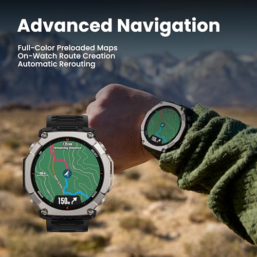 Image of Amazfit T-Rex Ultra 2 Dual-Band GPS Outdoor Smartwatch, 51mm Ti Body, 1.5 inch Sapphire AMOLED Display, Flashlight, 30 Days of Battery, Offline Maps, 10 ATM, 180+ Sports Mode for Android & iPhone, Black