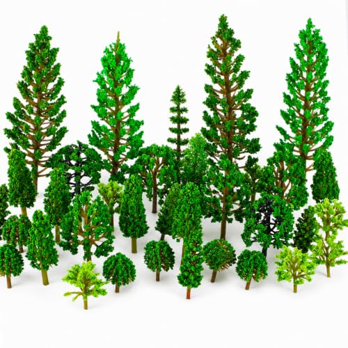 32PCS Mixed Miniature Trees Mini Model Trees Railroad Scenery Diorama Tree Diorama Supplies Fake Plants Landscape Green Mini Tree for Building Model DIY Crafts Topper Scenery  1.3-4.33 Inch