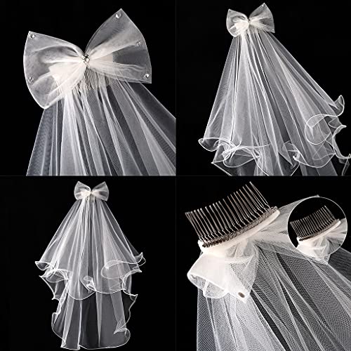 Veil Wedding Veil for Kids with Comb Girls First Communion Veil Tulle Veils Wedding Hair Accessories 2 Short Length, Creamy-white3
