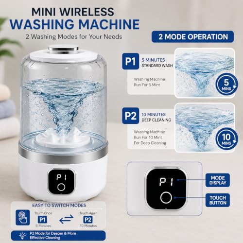 Image of Mini Washing Machine - Portable Rechargeble Washer, Deep Cleaning Travel Laundry for Apartments, Dorms, RVs & Small Spaces, Mini Laundry for Baby Clothes, Undergarment, Socks, Compact Underwear washer 1.5 Litter