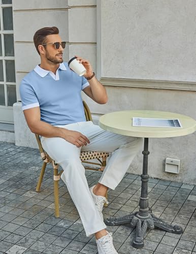 Image of COOFANDY Men's V Neck Short Sleeve Stretch Knit Polo Shirt