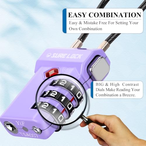 Image of SURE LOCK TSA Approved Luggage Locks with Open Alert Indicator, 3 Digit Combination Cable Travel Lock for Suitcase, Backpack, Gym Locker, Toolbox, Carry On & Travel Bag
