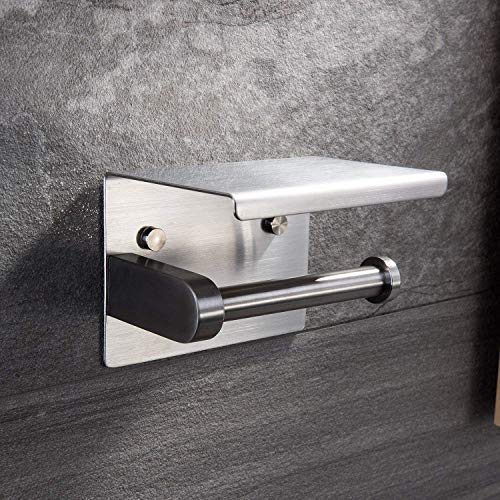 YIGII Toilet Paper Holder - Stainless Steel Toilet Paper Roll Holder with Shelf Wall Mounted for Bathroom Brushed