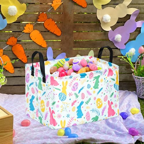 Image of Rectangle Gift Storage Basket Home Shelf Storage Basket Organizer Box Clothes Laundry Hamper Nursery Basket Laundry Basket with Handles (Leaf Bunny)