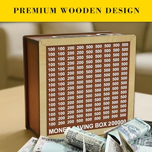 Image of SWAGSTATION Money Saving Box for Kids and Adults | Wooden Money Bank with Lock | Big Size Piggy Bank 2 Lakh Target | 1 Lakh Saving Box with Numbers | Undiyal Hundi Piggy Bank (Money Box Pack of 3)