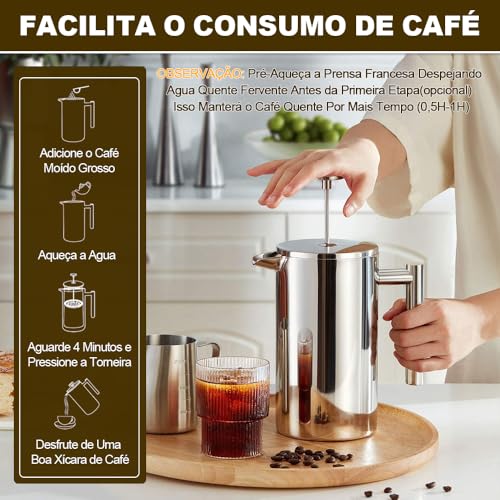 800 ml Prensa Francesa, Cafeteira Prensa Francesa, Cafeteira de Prensa Francesa de Aço Inoxidável, C