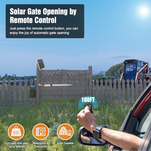 Jujiang C01 Solar Gate Opener With Batteries & Solar Panel For Single Swing Gates Up To 440Lb Automatic Gate Openers With Remote Complete Kit Light Duty Automatic Gate Openers Solar Powered thumb #1