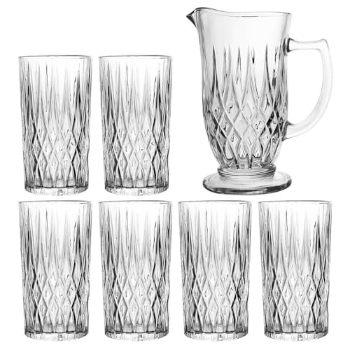 LYOR - Conjunto Jarra com 6 Copos de Vidro Diamante 1L/300ml