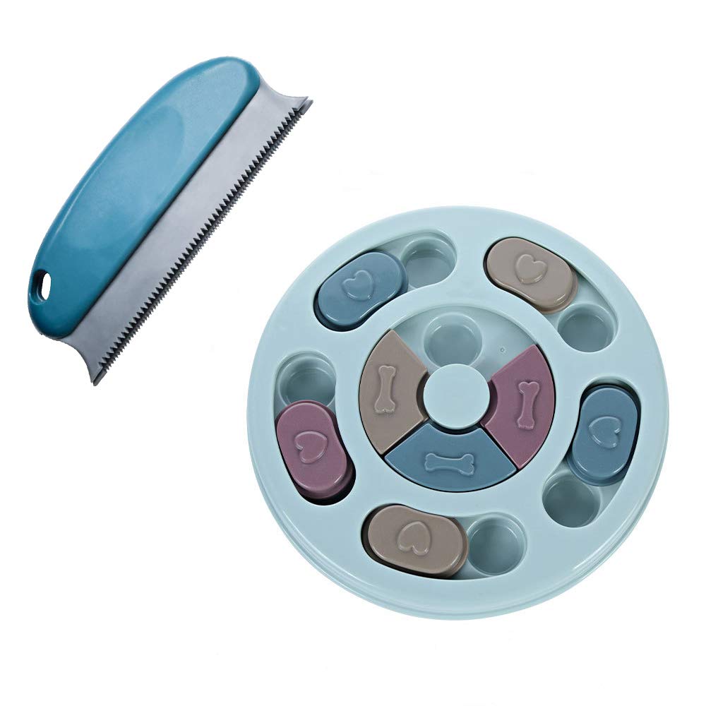 Dog Puzzle Toys for Large Dogs Smart Dogs, Puppy Training Treat Dispenser for Improve Small Dog's IQ, Interactive Slow Feeder Dispensing Pet Dog Cat to Aid Pets Digestion, Pet Hair Remover Brush