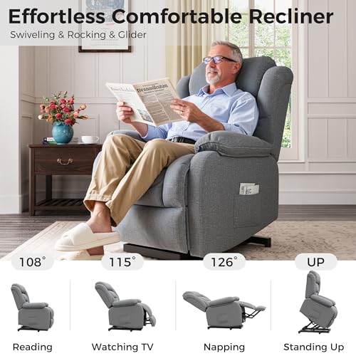 Image of Amopatio Power Lift Recliner Chairs for Elderly Upgraded Living Room Reclining Chairs Indoor Lounge Chairs Single Sofa with Side Pockets and Remote Control for Bedroom