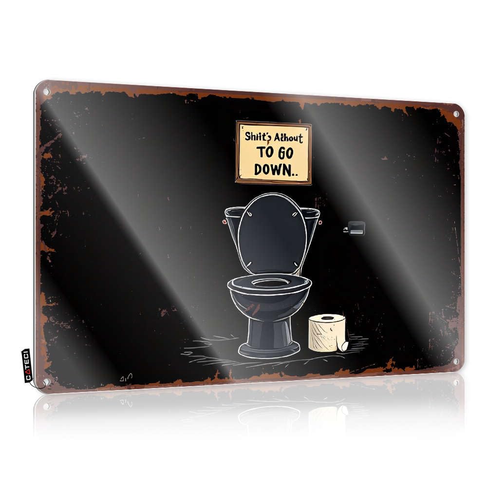 Xybh Colour Funny Signs Billiard Shit's About To Go Down Toilet Humor Poster. Tin Sign Home Bar Tin Sign Bar Decor For Home(20X30cm)
