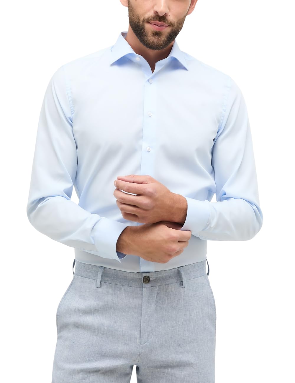 ETERNA Male Original Shirt uni Slim FIT 39_H_1/1, 1/1, Bleu Clair