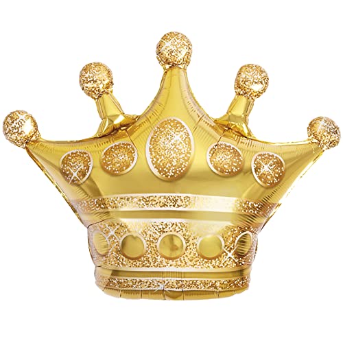1 Unidades - Globo Foil Corona gigante color oro con toques glitters de 76 cm (1 Unidad) Apto Helio. Globos fiesta, decoración Navidad, para celebraciones y fiesta de reyes magos.