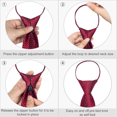 Image of DiBanGu Mens Zipper Tie Silk Pre-Tied Necktie with Gift Box