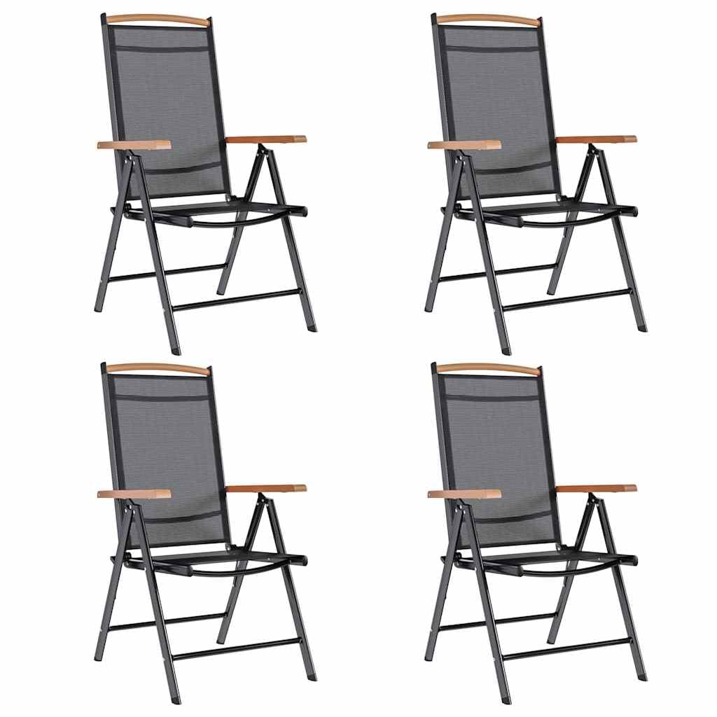 Chaise de jardin pliable résistante aux intempéries | Lot de 4 en textilène noir pour cour