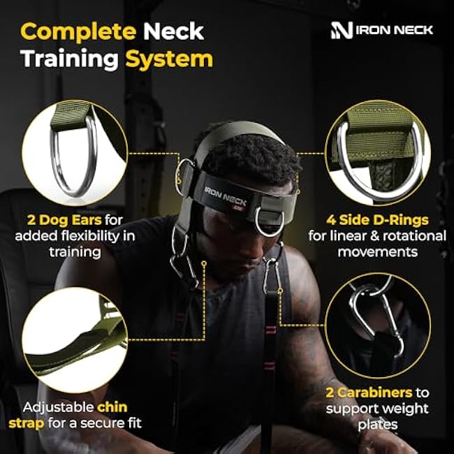 Iron Neck, Versatile Neck Exerciser, Strengthener and Trainer with Adjustable Head and Chin Strap, Portable Head Harness for Weight Lifting, Home and Gym Use