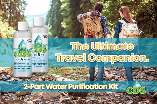 cds set- chlorine dioxide water treatment 8 oz kit  - sodium solution w 4 hcl - ideal for hiking camping essentials survival kit water treatment 16 oz total
