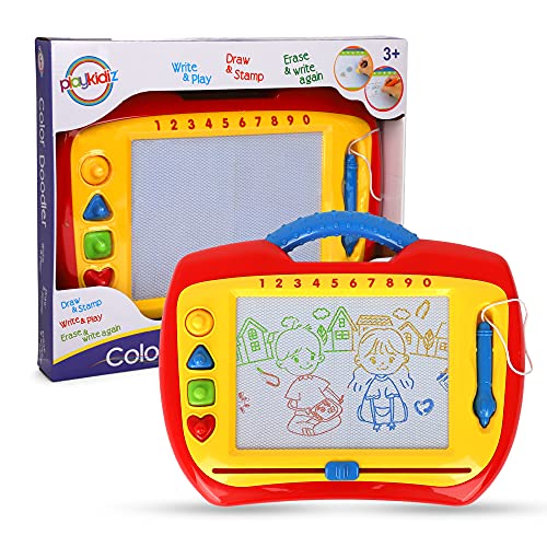 Playkidz Color Doodler Magnetic Drawing Board Toy for Kids, Large Doodle Board Writing Painting Sketch Pad, Write and Play, Draw and Stamp, Erase and Write Again, Ages 3+. (1 Pack)