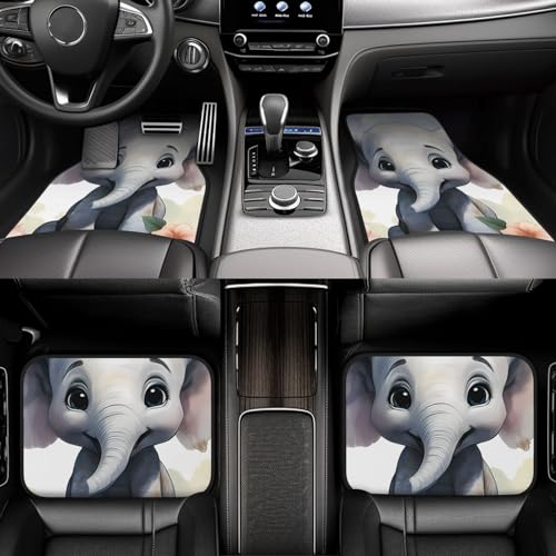 Tapis de sol de voiture motif éléphant mignon lot de 4 protections confortables