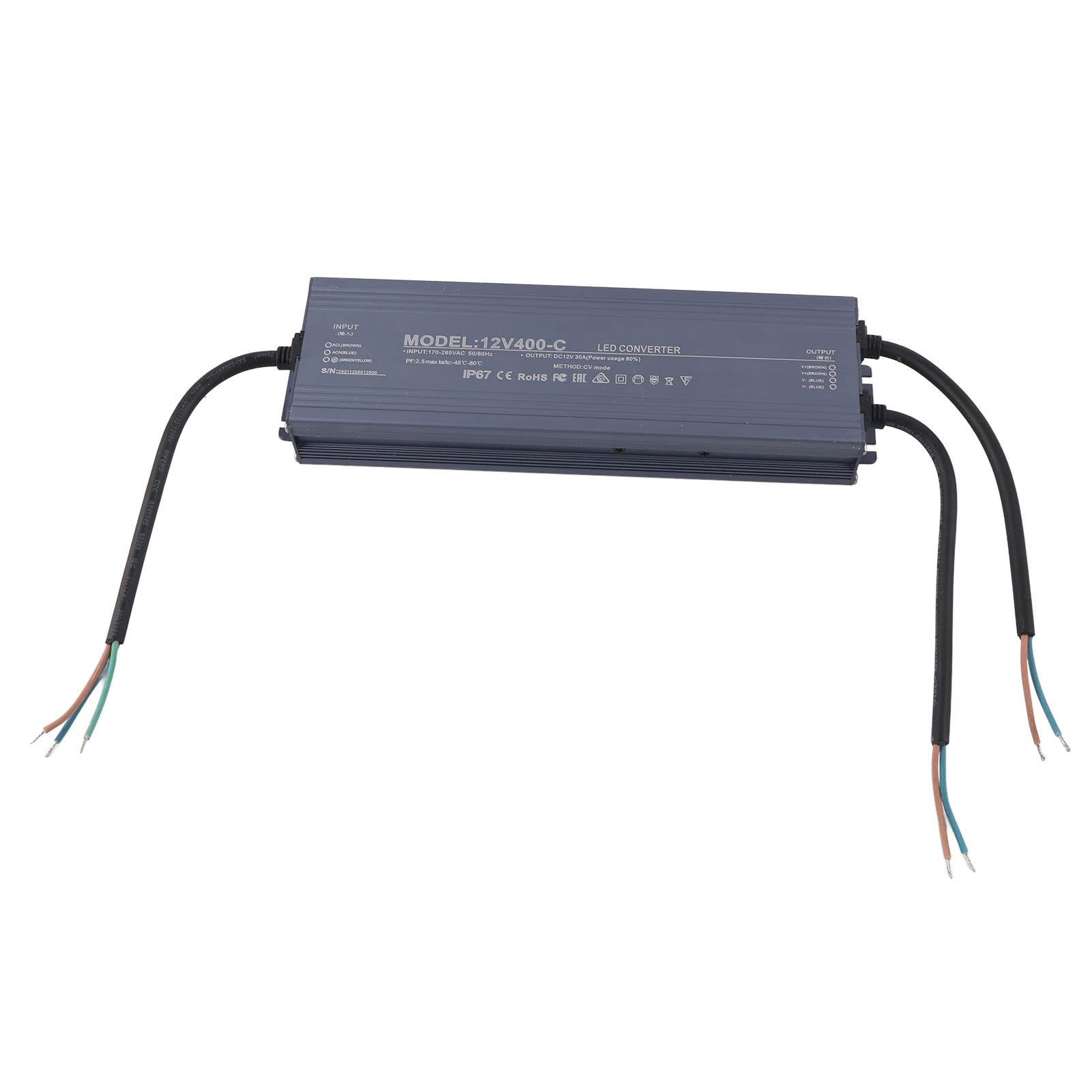GearwellLED Driver, 400W IP67 High Power Supply 16.6A, Constant Voltage Power Supplies Protection Chip, 170‑265V (12V)