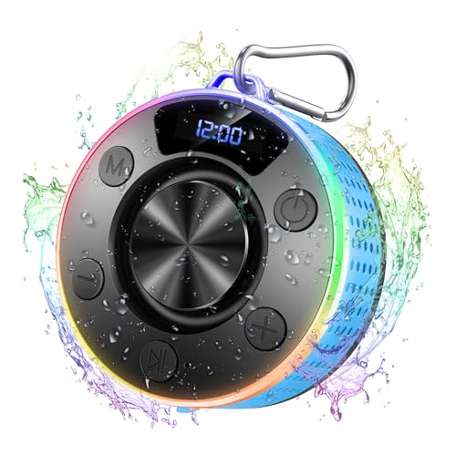 Bluetooth Lautsprecher mit LED Licht, Klein Duschlautsprecher...