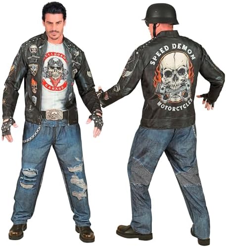 
W WIDMANN MILANO Costume da Motociclista Uomo, Set Completo con Maglia Pantaloni Guanti, per Halloween e Carnevale 