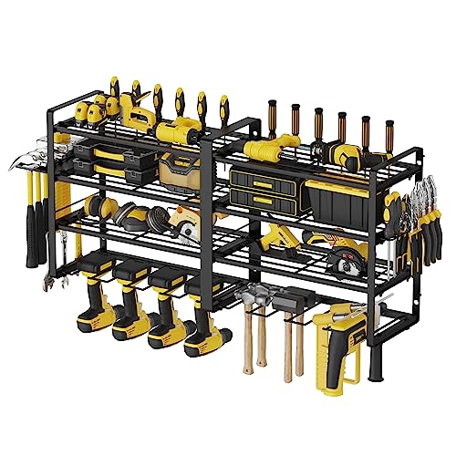 AcornFort W-1702 4 Etagen 80cm Großformat Wandregal Metall Schwere Garage Werkzeug Werkstatt Organizer 8 Steckplätze Akkuschrauber Halterung Wand Werkzeugaufbewahrung mit 4 Bohrhaltern