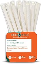 ECO SOUL [12 mm, 100 Count] Biodegradable Paper Straws | Eco-Friendly Compostable Sustainable Disposable Drinking Straws | Cocktail Cold Drink Juice Non-Bendable White Straws (Extra Wide)