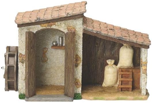 Fontanini by Roman 9” Farmhouse with Water Mill – Fits 5” Scale Nativity Figures – Christmas Nativity Village Building – Religious Holiday Decoration