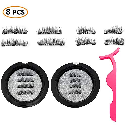 Magnetic Eyelashes,Upgraded 3D Magnetic Eye Lashes, Reusable Silk False Lashes, Ultra Thin Magnet, Light weight & Easy to Wear, Eyelashes with Applicator, 8 PCS with Tweezers