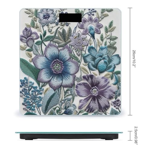 Báscula Digital Azul Flores Moradas de Vidrio Templado miniatura 2
