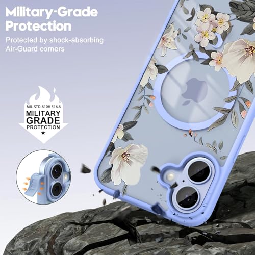 Image of VONZEE Luxury Retro Floral Case Compatible with iPhone 17 Clear PC+TPU Shockproof Back Cover, MagSafe Compatible Wireless Charging Support, Cute Glossy Protective Case for Women & Girls, Official Blue