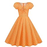 Sexy Dresses for Women, Women's Vacation Clothing Plus Size Holiday Dresses Women Elegant Dresses Formal Summer Retro Skirt European and American Bubble Short Sleeve Polka Dot (M, Orange)
