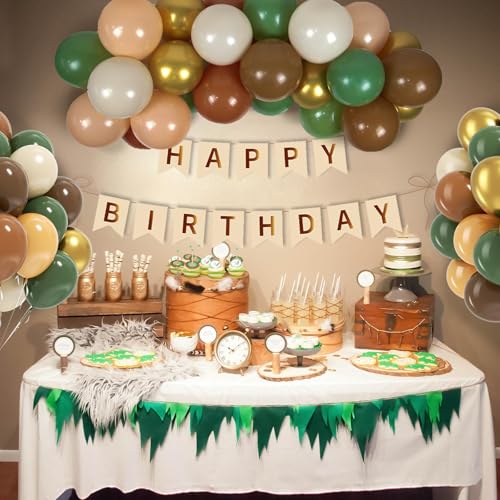 Image of BAUANOOY Green and Brown Balloons, 60pcs 12 Inch Safari Balloons with Sage Green Brown Nude Metallic Gold Latex Balloon for Jungle Forest Baby Shower Birthday Party Decorations