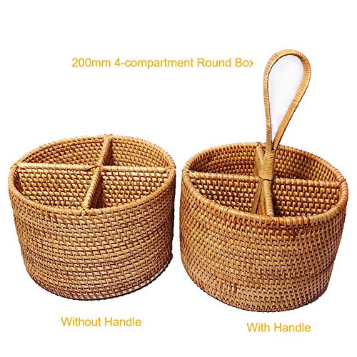Panier de rangement rotin 4 compartiments couverts ustensiles cosmétiques