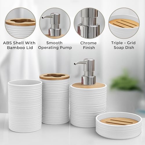 Image of Story@Home 4 Pieces Bathroom Accessories Set | Toothbrush Holder, Soap Dispenser, Mouth Wash Cup & Soap Dish for Home Kitchen & Bathroom | Bathroom Essentials for Office - Ash White