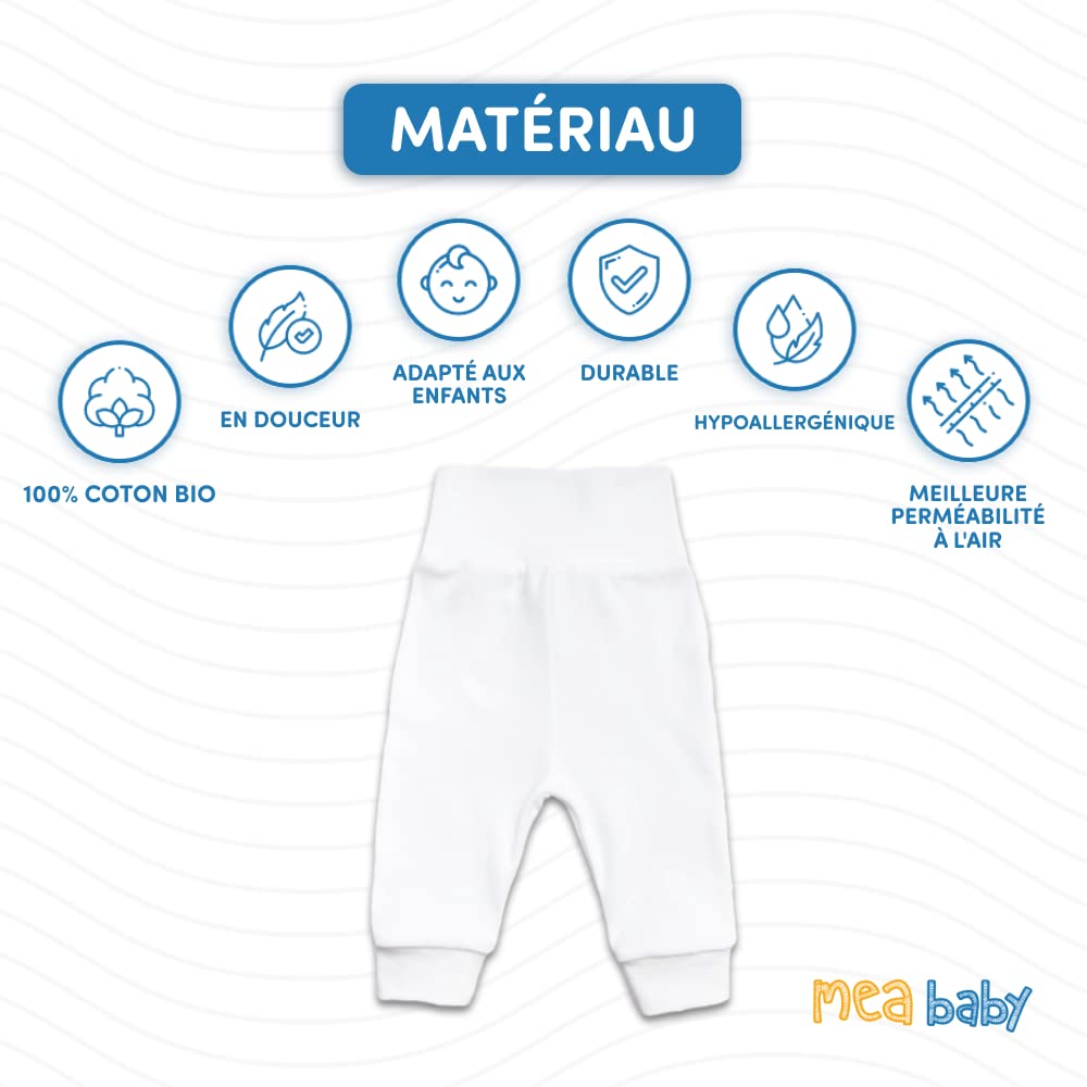 MEA BABY Parent Pantalon bébé Unisexe 100% Coton Bio, Lot de 3, Pantalon Bouffant