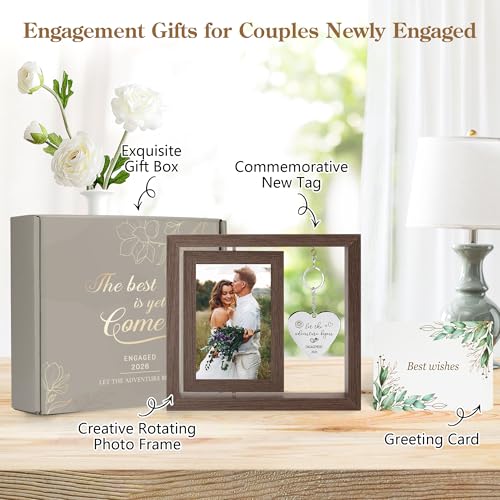 HELORAY Engagement Gifts for Couples Gifts for Newly Engaged Couples Engagement Gift for Women Happy Engagement Party Gift Personalized Picture Frame Let The Adventure Begin Engaged Photo Frame - Image 2