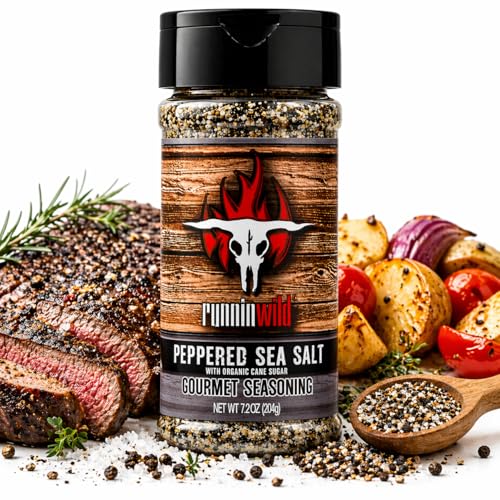 Image of Salt and Pepper Seasoning - Coarse 10 Mesh Cracked Black Pepper & Sea Salt Blend | Bold Texture All-Purpose Spice Rub | Runnin' Wild Foods, 7.2 oz