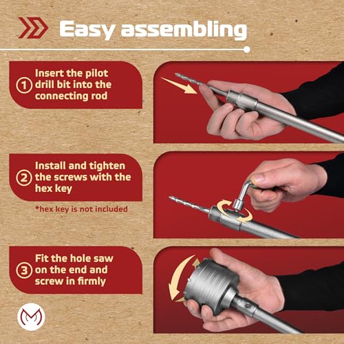 MonoPro 10-Pieces Concrete Hole Saw Kit with 3 Drill Bits and SDS Plus & Max Shank, Masonry Hole Saw Kit Size 30, 40, 65, 80, 100 MM for Brick, Block, Concrete Drilling.
