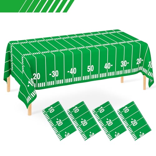 Image of WNINK 4 Pack Football Tablecloths Party Decorations, Plastic Table Cover for Football Themed Birthday Party Football Games Decorations - 54 X 108 Inch