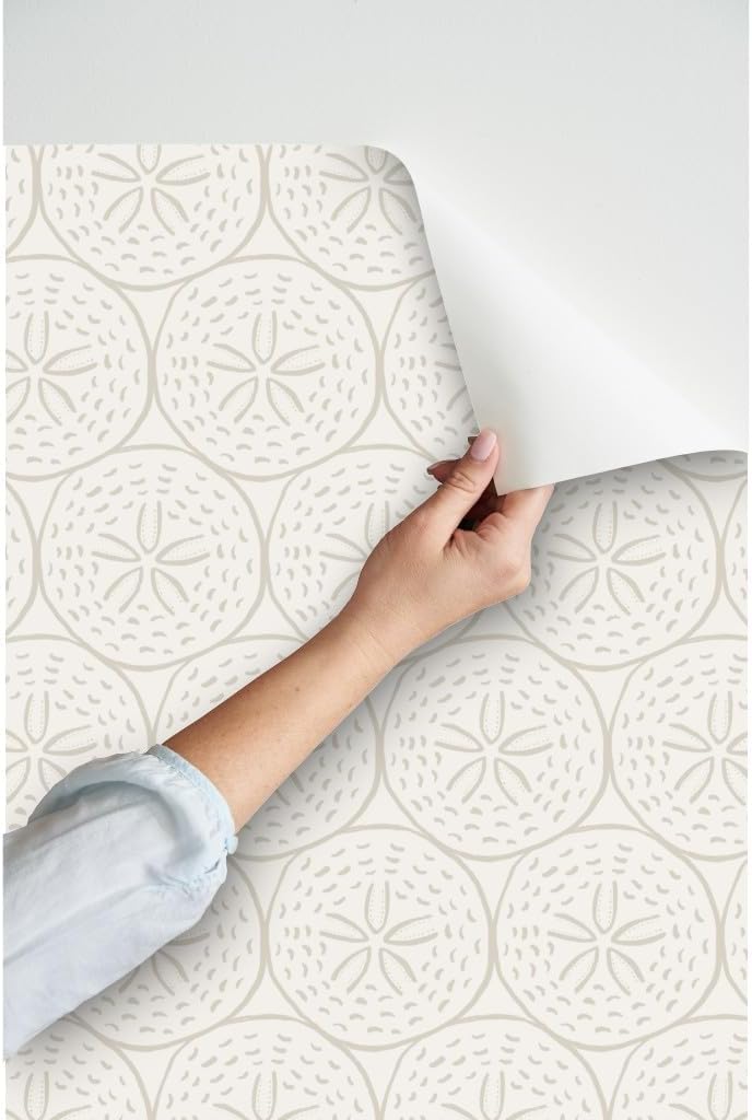 Peel & Stick Wallpaper 6ft x 2ft - Neutral Sand Dollar,Coastal Nautical,Neutral Calm,Serene,Minimal,Simple Beach,Ocean Life,sea Custom Removable Wallpaper by Spoonflower