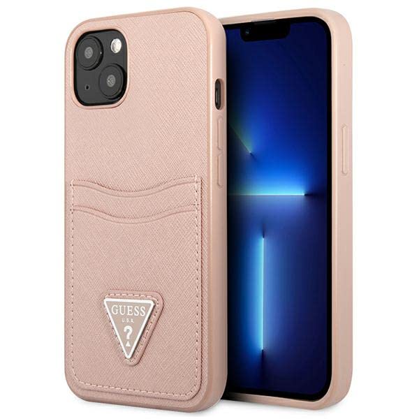 Guess GUHCP13MPSATPP Coque Rigide pour iPhone 13 6,1" Motif SaffianoTriangle