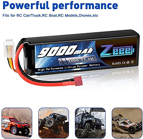 Batterie Lipo Zeee 3S 9000mAh 11,1V 100C - Fiche Deans T, Haute Performance Pour Voiture RC 1/10 Et 1/8