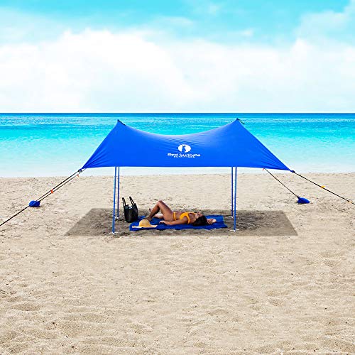 Red Suricata Family Beach Sunshade - Sun Shade Canopy | UPF50 UV Protection | Tent with 4 Aluminum Poles, 4 Pole Anchors, 4 Sandbag Anchors | Large & Portable Shelter Tarp