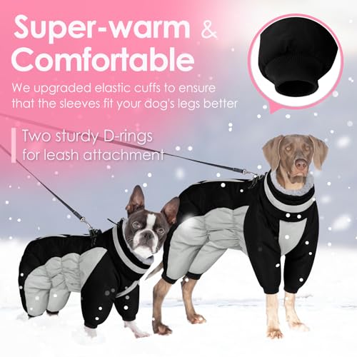 AOFITEE Winteroverall für Hunde - Wasserdichter Hundemantel für Große Hunde mit Beinen, Winter Warmer Hundejacke mit Geschirr Gefütterter Hundeoverall, Wintermantel Hund für Französische Bulldogge, L